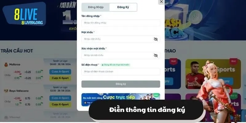 Cung cấp thông tin đăng ký 8LIVE