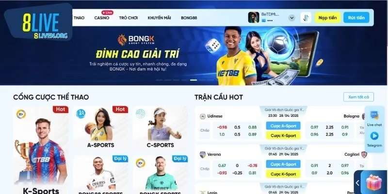 Tìm và nhấp nút đăng nhập 8LIVE