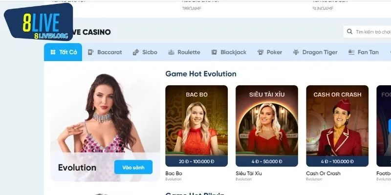 Live Casino 8LIVE thư viện trò chơi đồ sộ